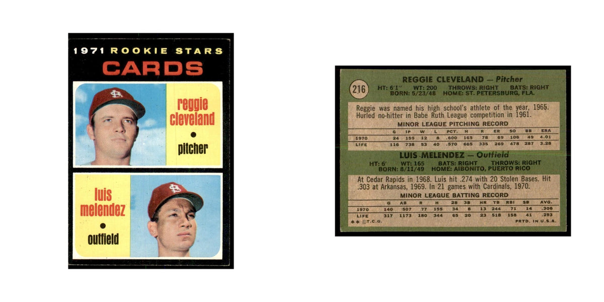 1971 Topps Reggie Cleveland/Luis Melendez RC Baseball Cards #216