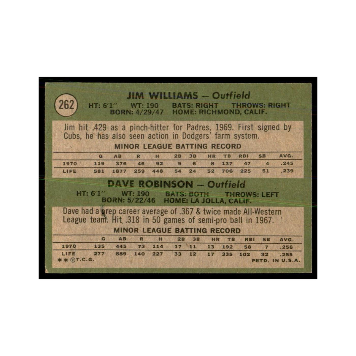 1971 Topps Jim Williams/Dave Robinson RC Baseball Cards #262
