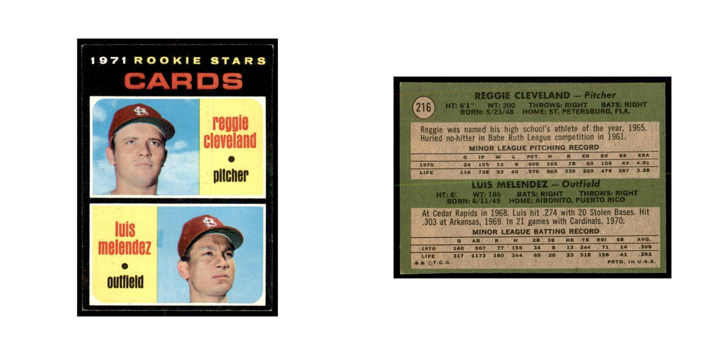 1971 Topps Reggie Cleveland/Luis Melendez RC Baseball Cards #216