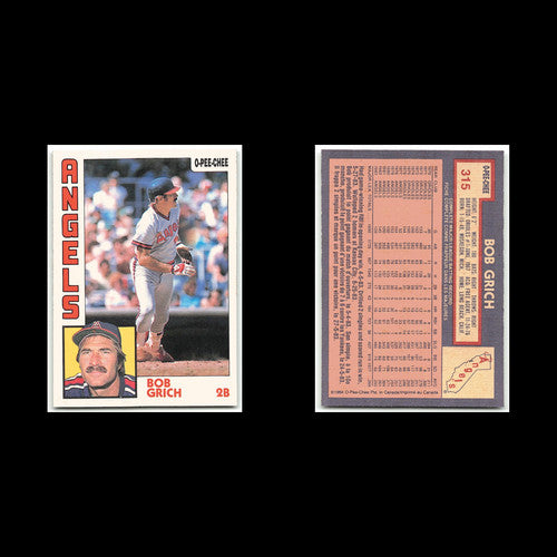 Bob Grich #315 1984 O-Pee-Chee California Angels Baseball Card MLB NM
