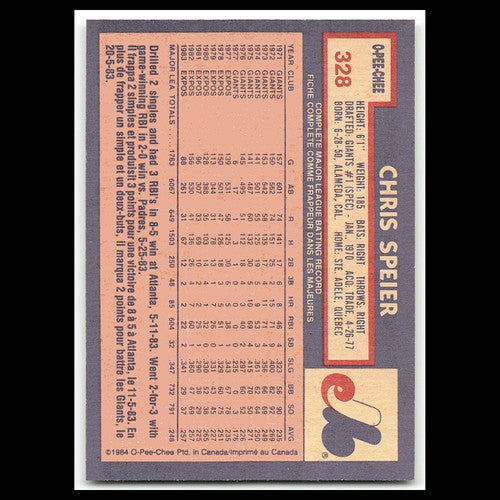 Chris Speier #328 1984 O-Pee-Chee Montreal Expos Baseball Card MLB NM