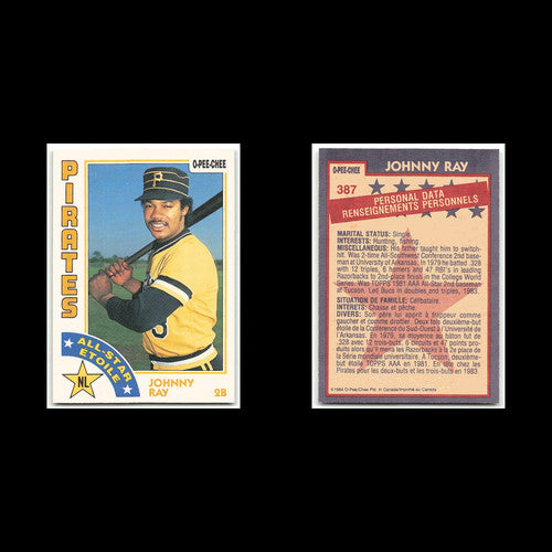 Johnny Ray #387 1984 O-Pee-Chee Pittsburgh Pirates Baseball Card MLB NM