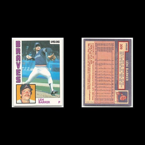 Len Barker #309 1984 O-Pee-Chee Atlanta Braves Baseball Card MLB NM