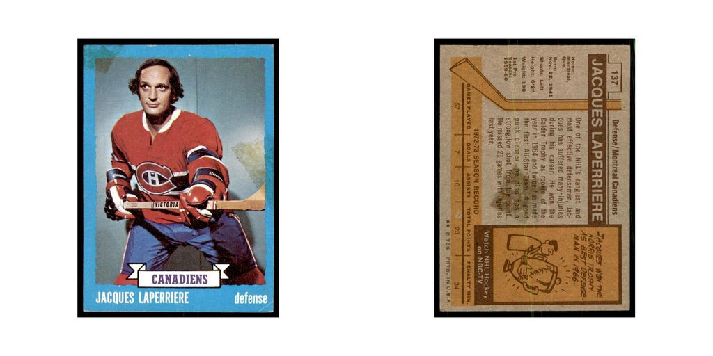 Jacques Laperriere 1973 Topps (damaged) #137 Hockey Cards Hockey Card Poor