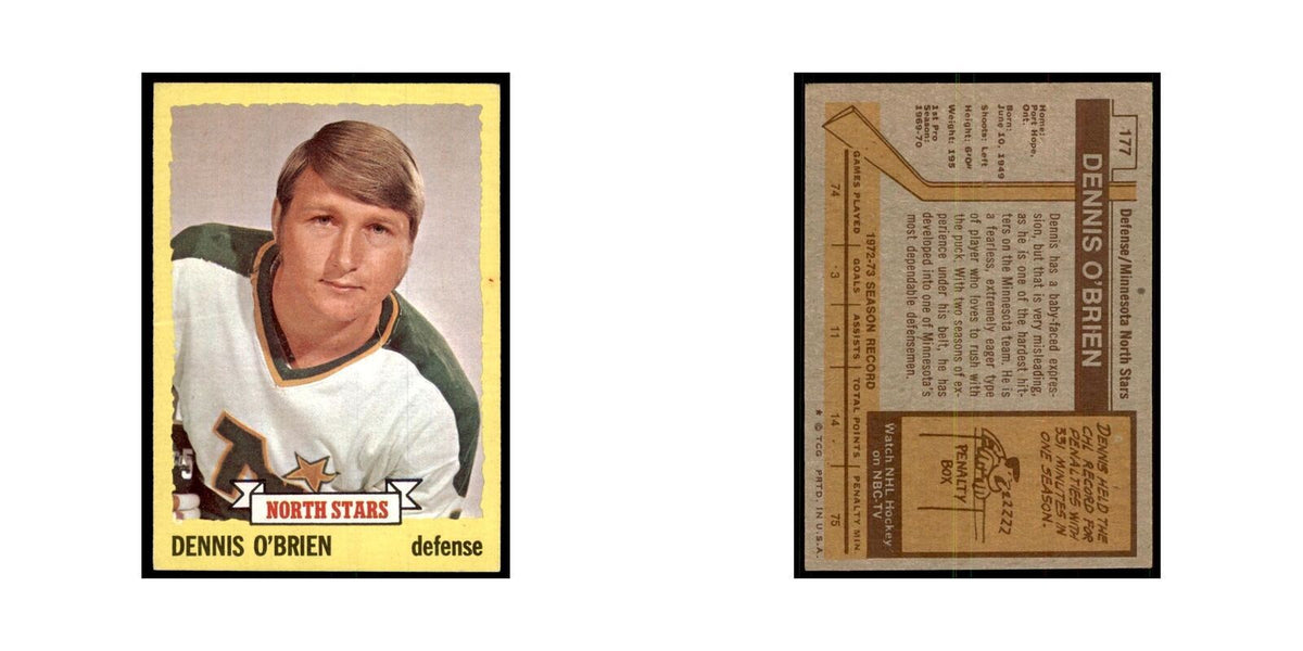 Dennis O'Brien 1973 Topps (damaged) #177 Hockey Cards Hockey Card Poor