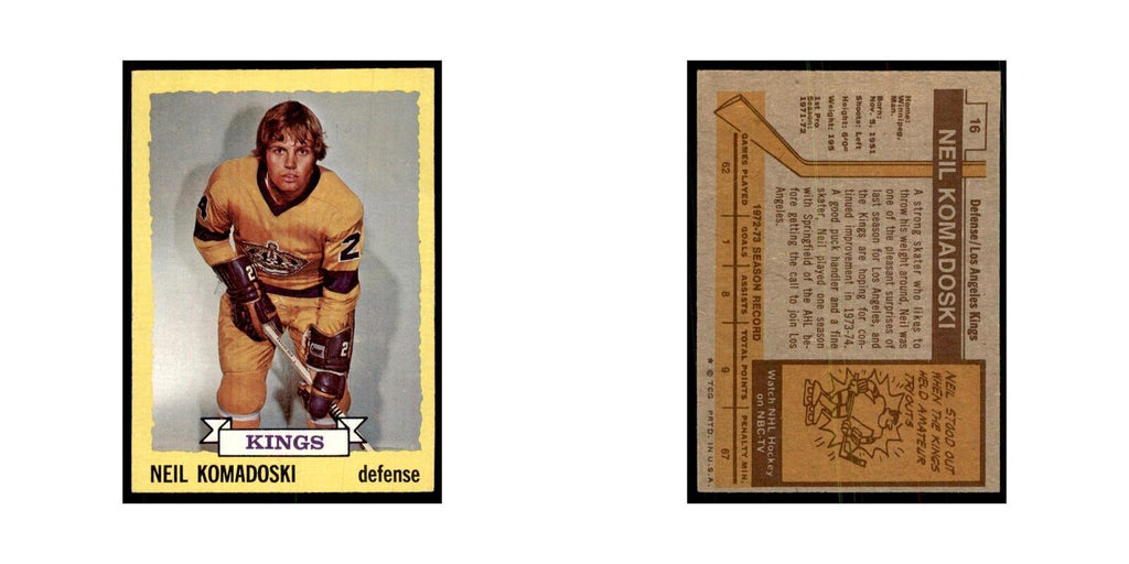 Neil Komadoski 1973 Topps (damaged) #16 Hockey Cards Hockey Card Poor