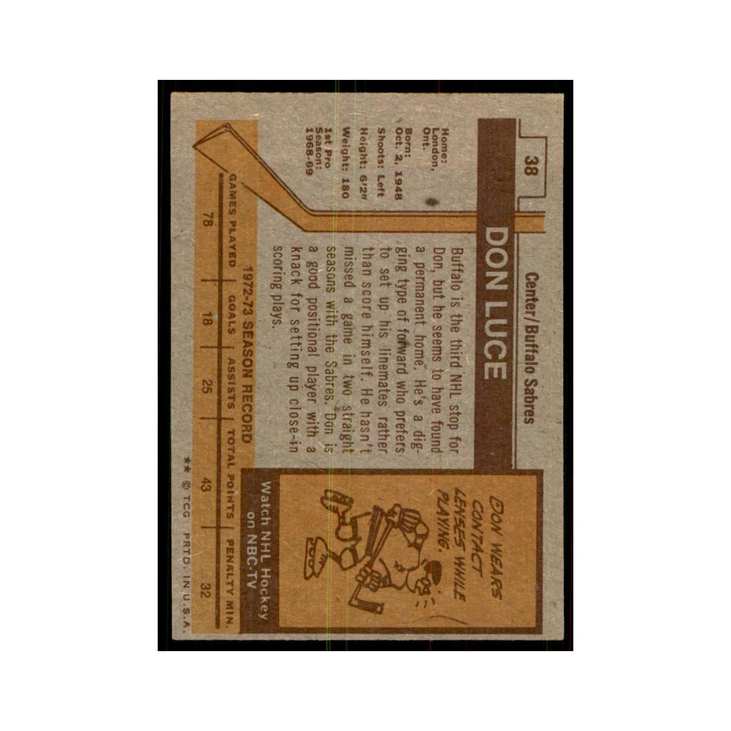 Don Luce 1973 Topps (damaged) #38 Hockey Cards Hockey Card Poor