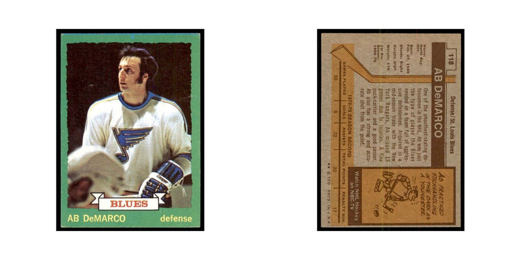 Ab DeMarco Jr. 1973 Topps (damaged) #118 Hockey Cards Hockey Card Poor