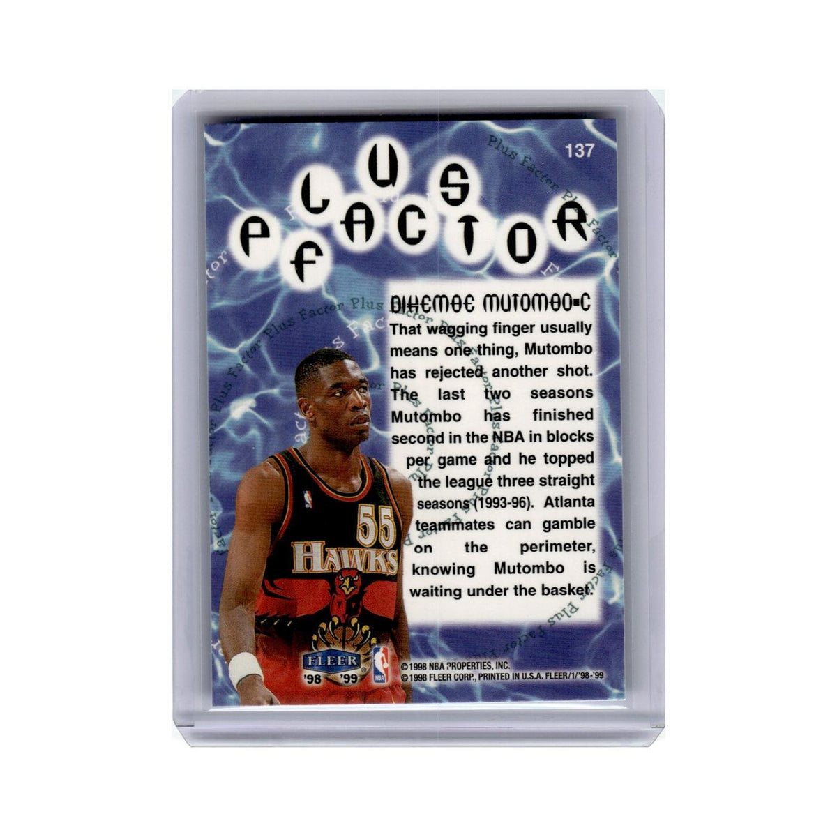 Dikembe Mutombo 1998 Fleer Tradition #137 Atlanta Hawks Basketball Card NM