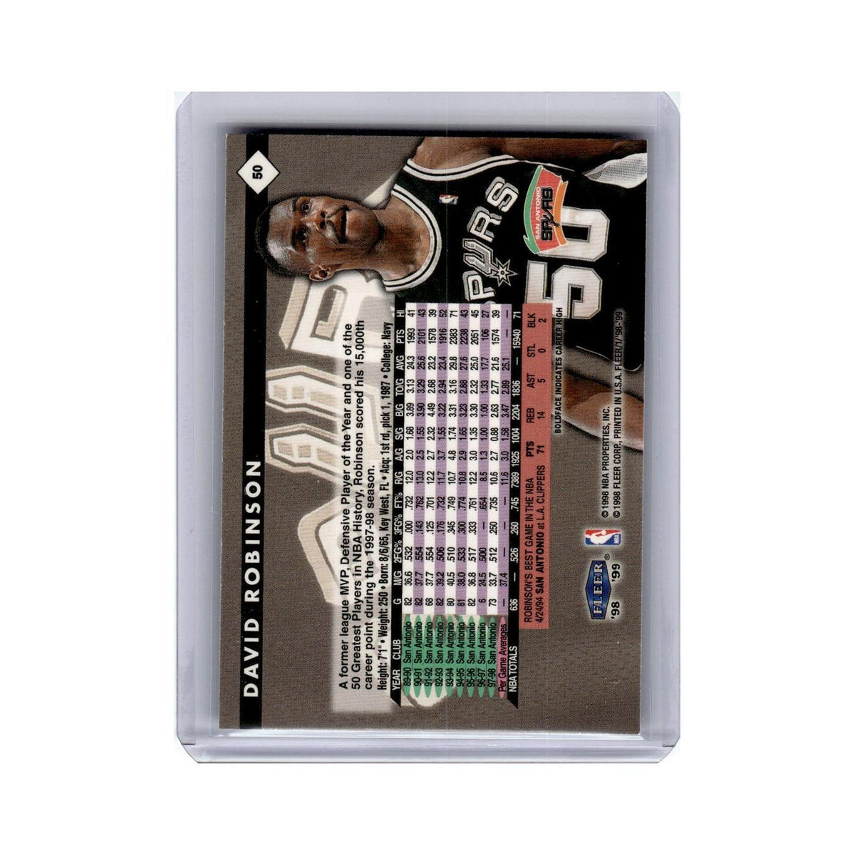 David Robinson 1998 Fleer Tradition #50 San Antonio Spurs Basketball Card NM