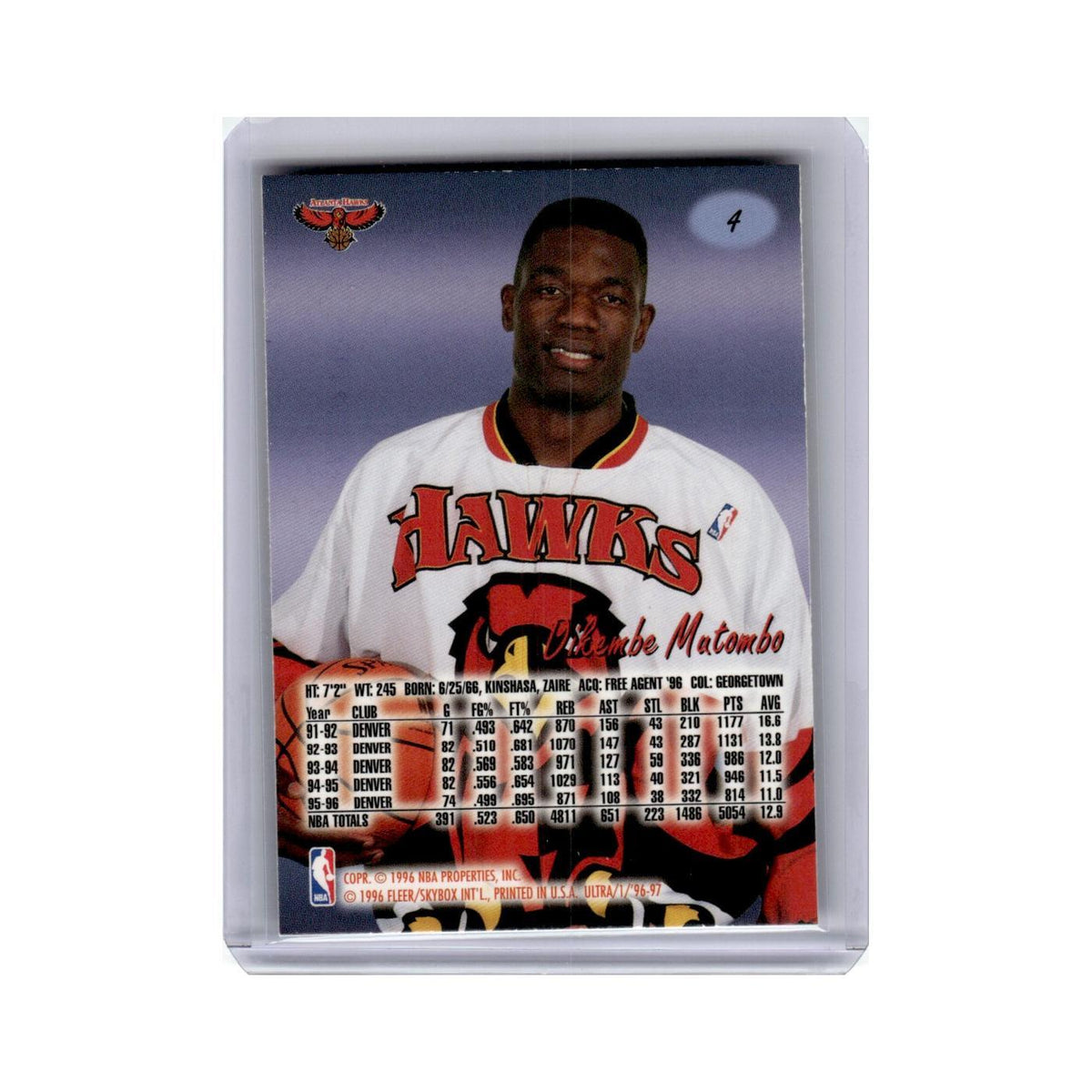 Dikembe Mutombo 1996 Fleer Ultra #4 Atlanta Hawks Basketball Card NM