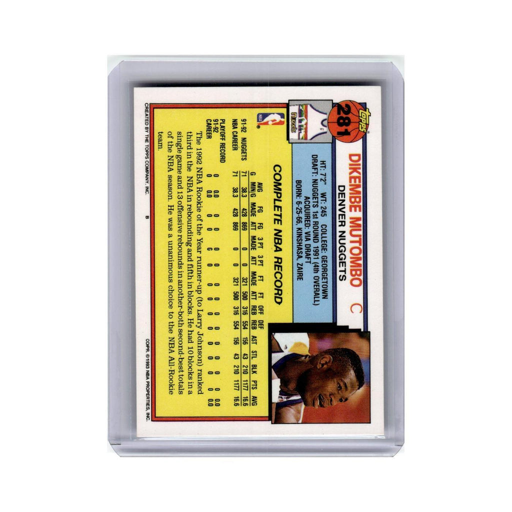 Dikembe Mutombo 1992 Topps #281 Denver Nuggets Basketball Card NM