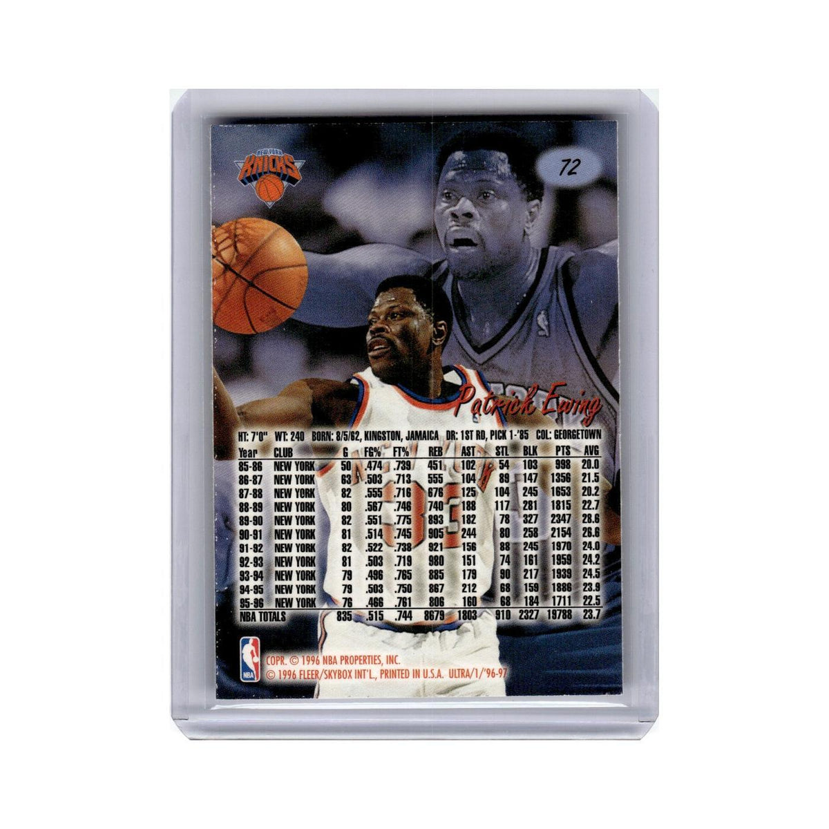 Patrick Ewing 1996 Ultra #72 New York Knicks Basketball Card NM