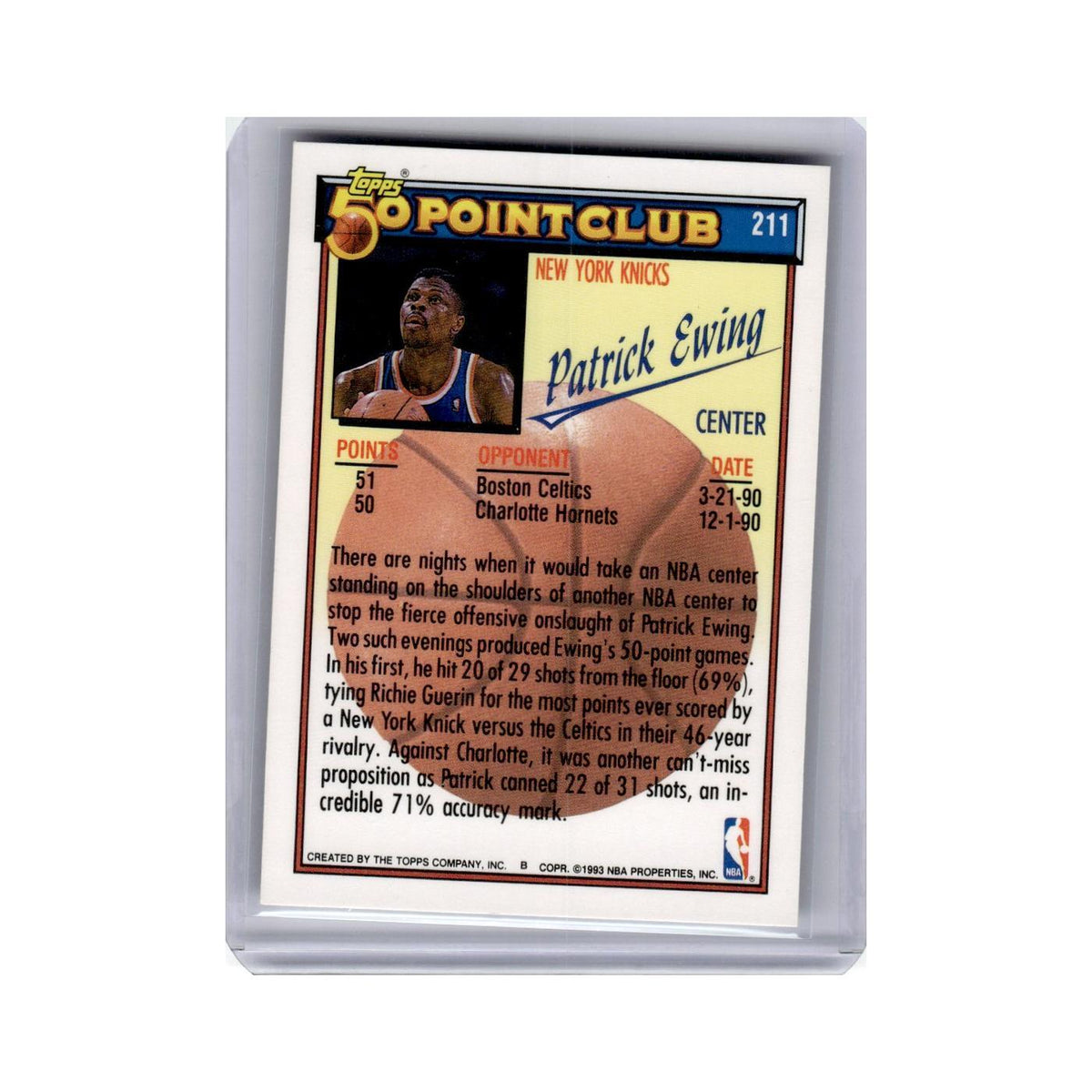 Patrick Ewing 1992 Topps #211 New York Knicks Basketball Card NM