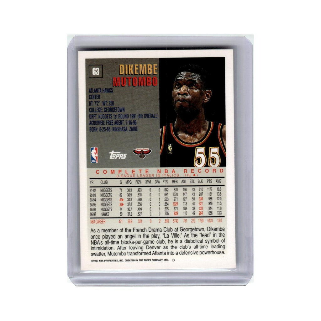 Dikembe Mutombo 1997 Topps #63 Atlanta Hawks Basketball Card NM