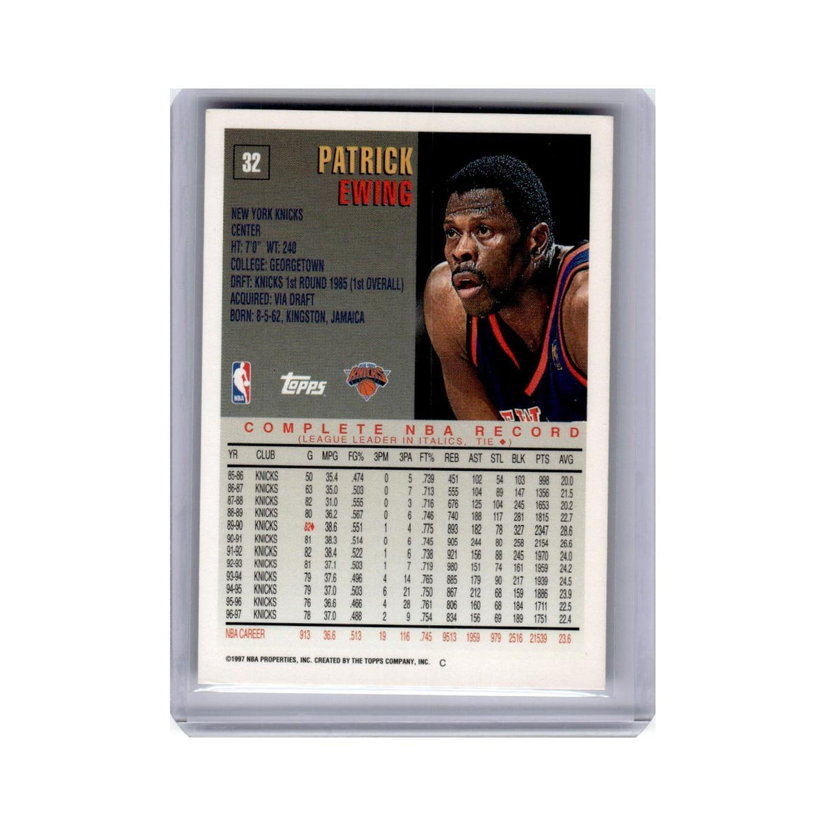 Patrick Ewing 1997 Topps #32 New York Knicks Basketball Card NM