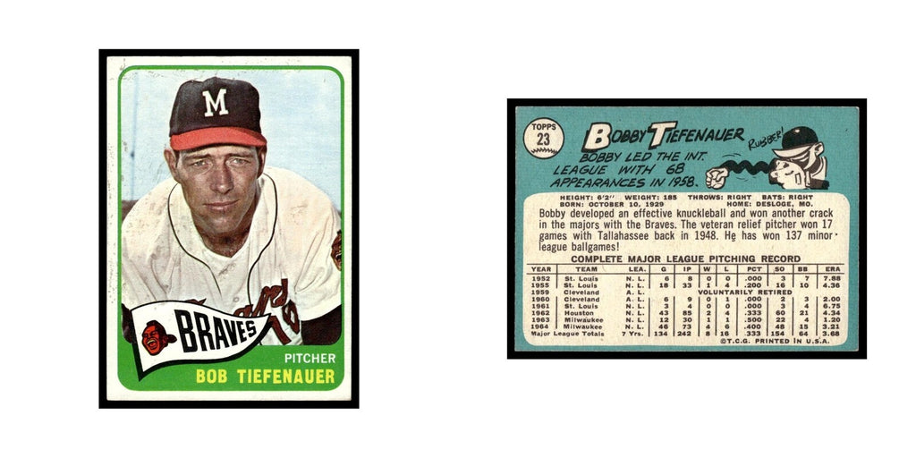 1965 Topps Baseball Card Bobby Tiefenauer Milwaukee Braves #23