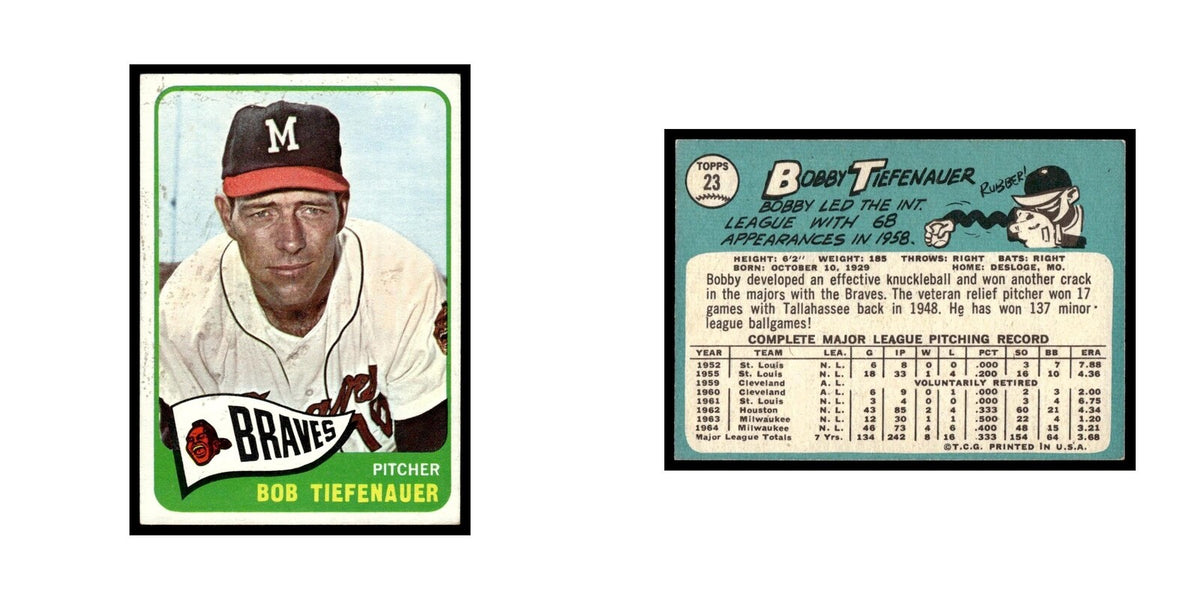 1965 Topps Baseball Card Bobby Tiefenauer Milwaukee Braves #23