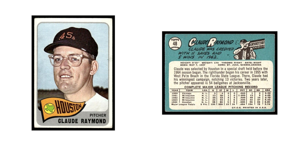 1965 Topps Baseball Card Claude Raymond Astros #48