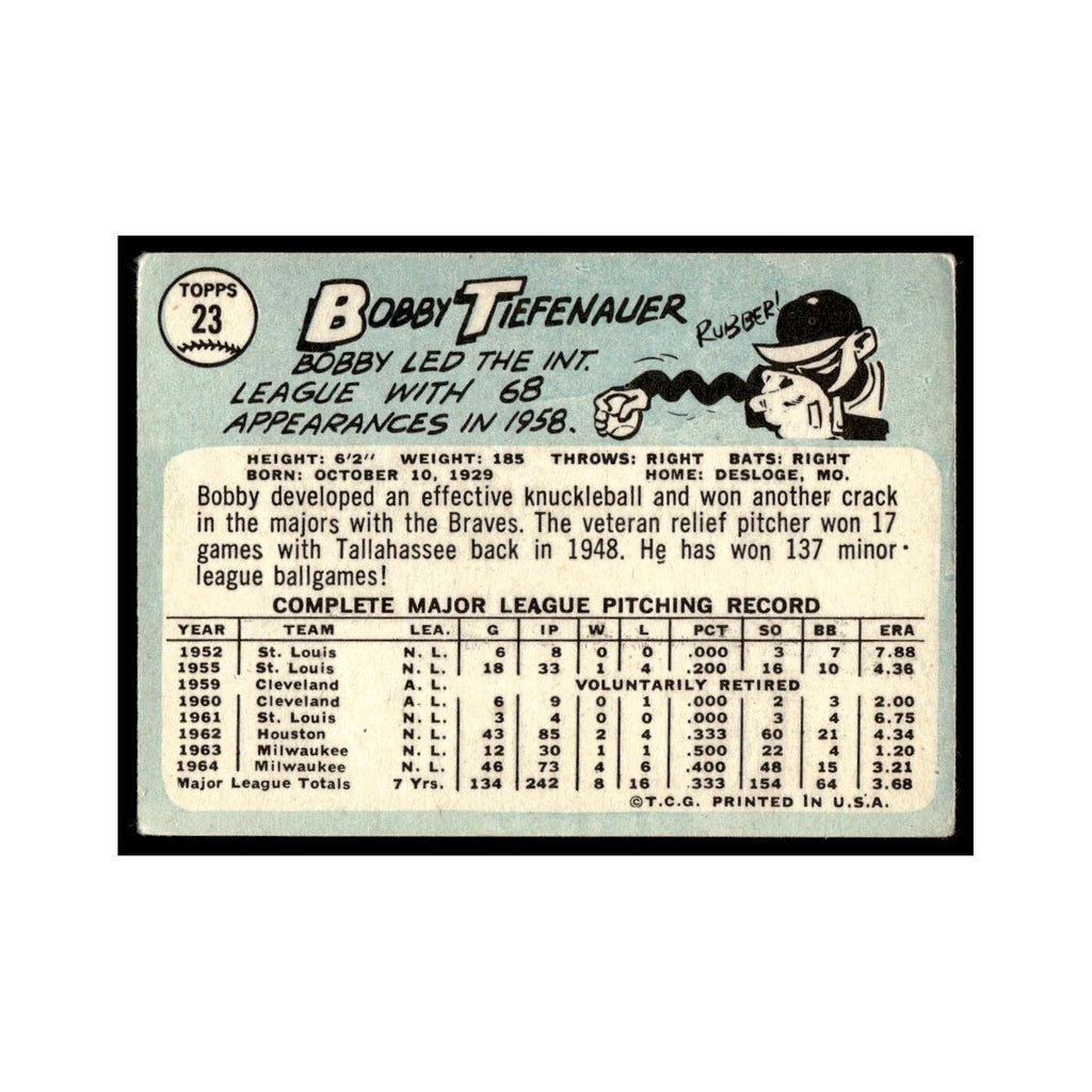 1965 Topps Baseball Card Bobby Tiefenauer Milwaukee Braves #23