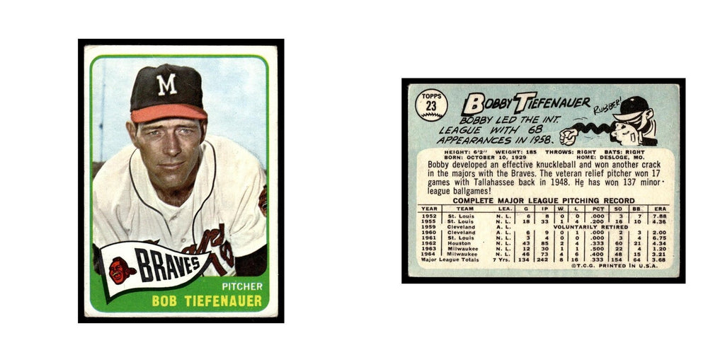 1965 Topps Baseball Card Bobby Tiefenauer Milwaukee Braves #23