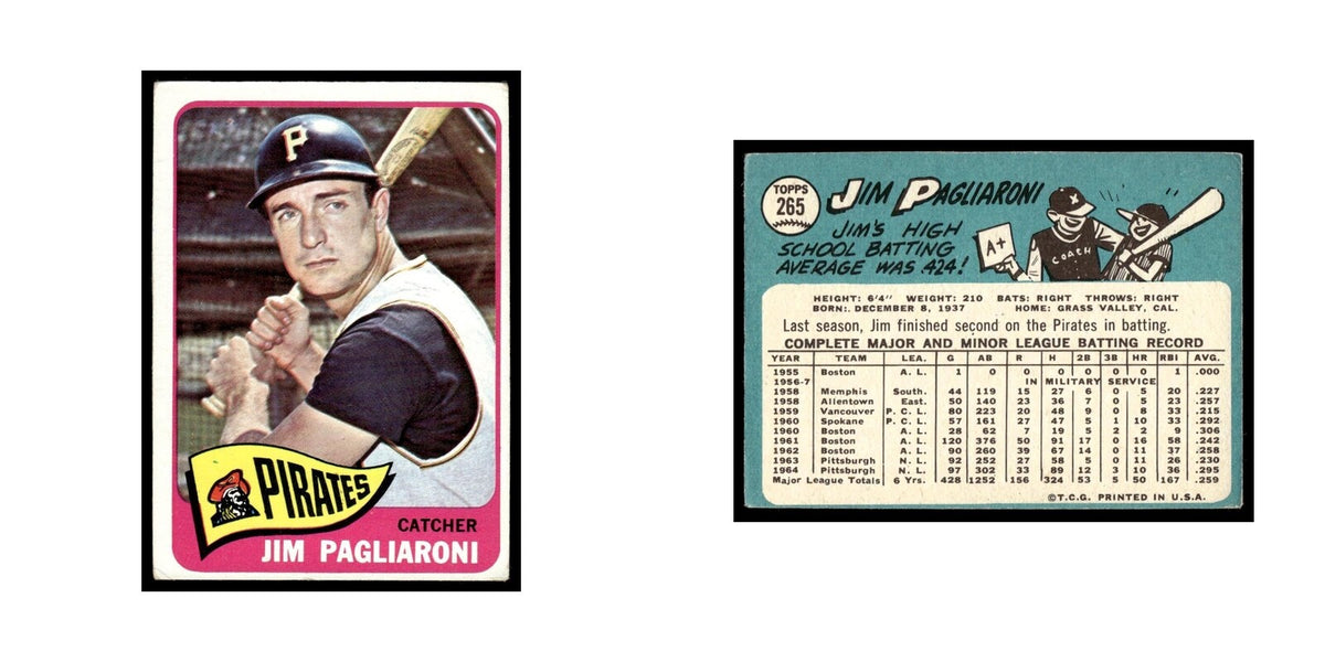 1965 Topps Baseball Card Jim Pagliaroni Pirates #265