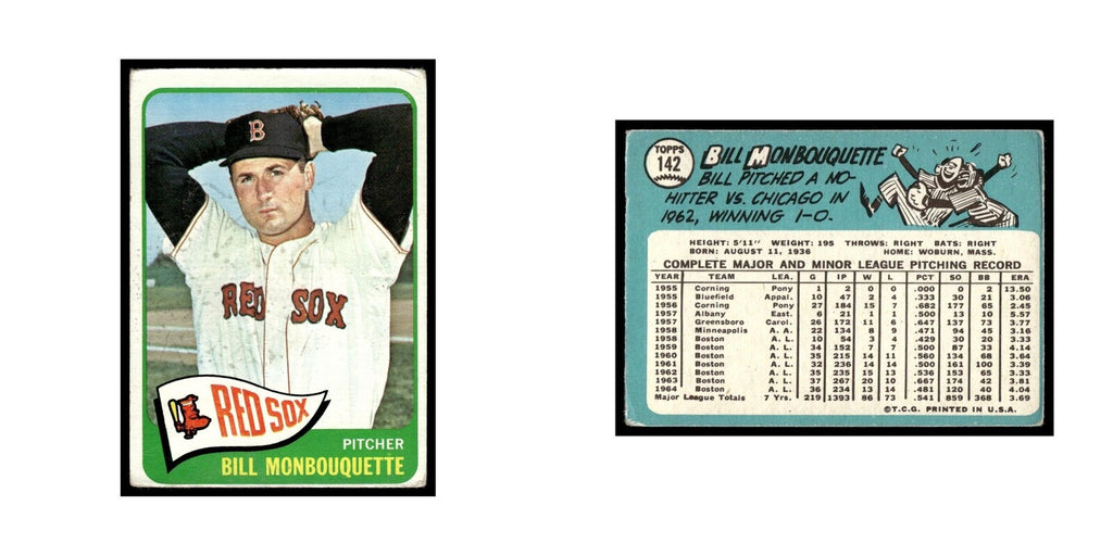 1965 Topps Baseball Card Bill Monbouquette Red Sox #142
