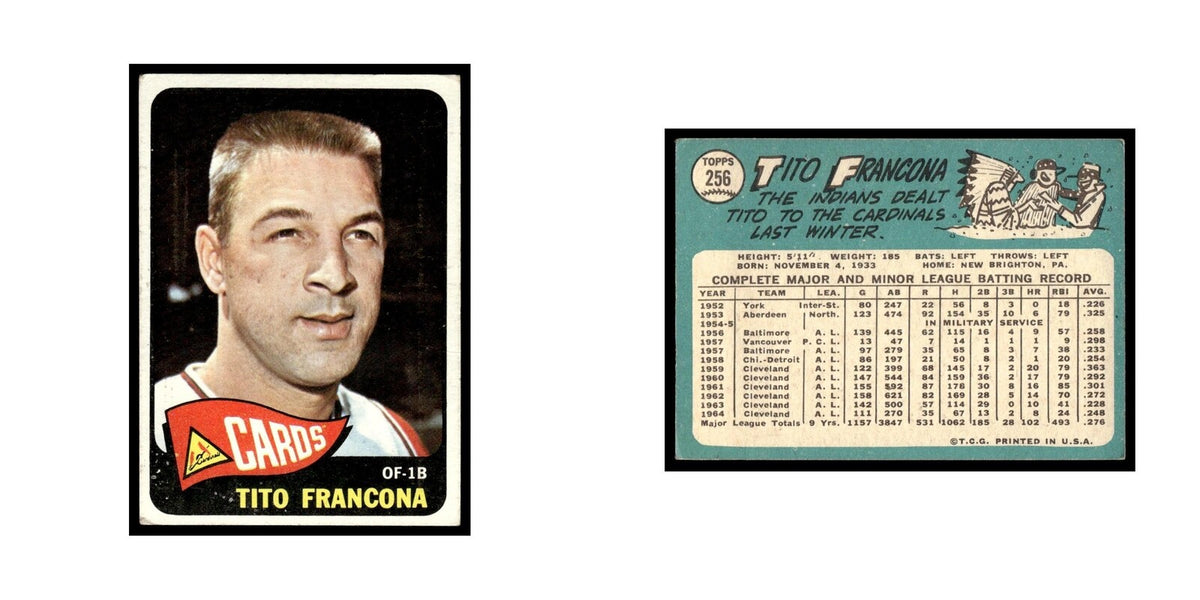 1965 Topps Baseball Card Tito Francona Cardinals #256