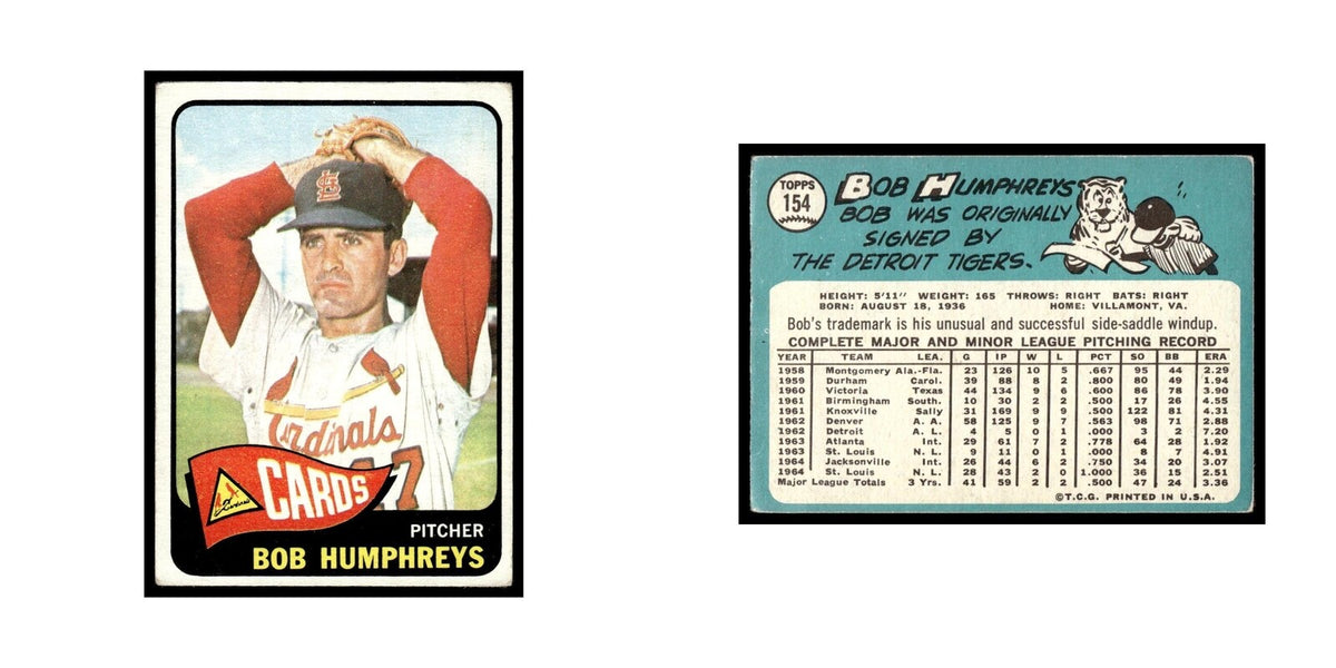 1965 Topps Baseball Card Bob Humphreys Cardinals #154