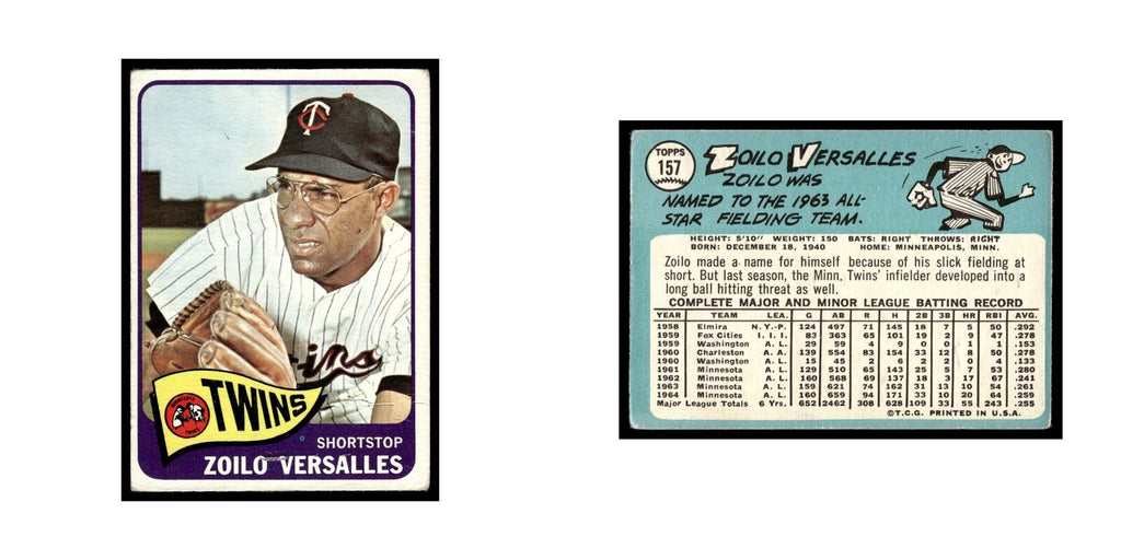 1965 Topps Baseball Card Zoilo Versalles Twins #157