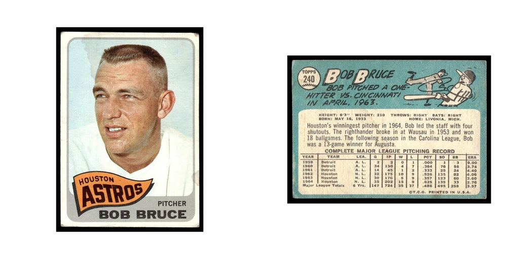 1965 Topps Baseball Card Bob Bruce Astros #240