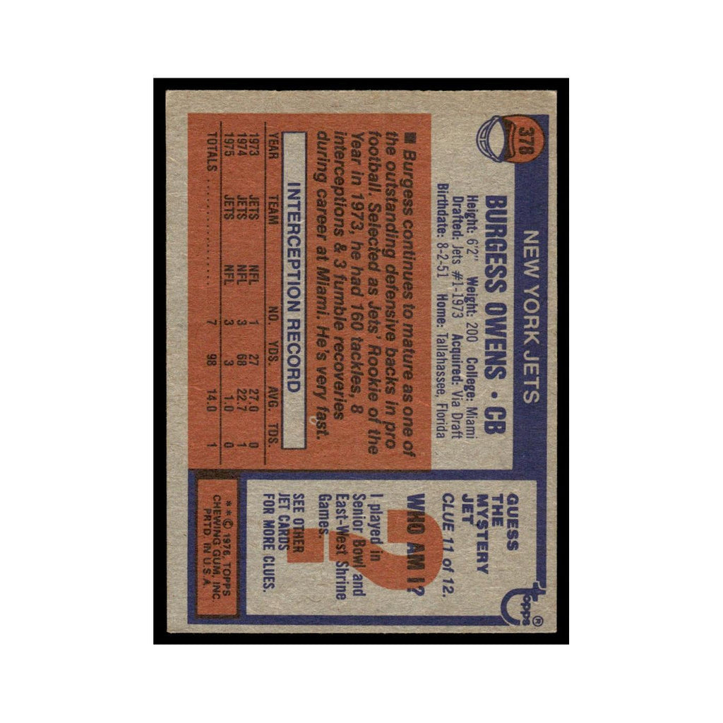 1976 Topps Burgess Owens Jets #378