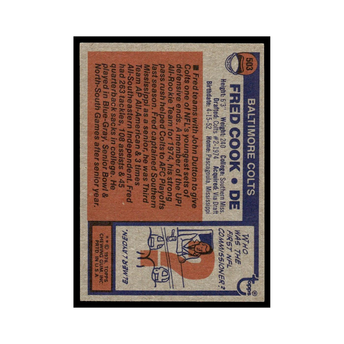 1976 Topps Fred Cook Baltimore Colts #503