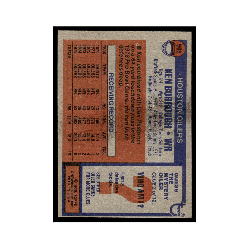 1976 Topps Ken Burrough Houston Oilers #505
