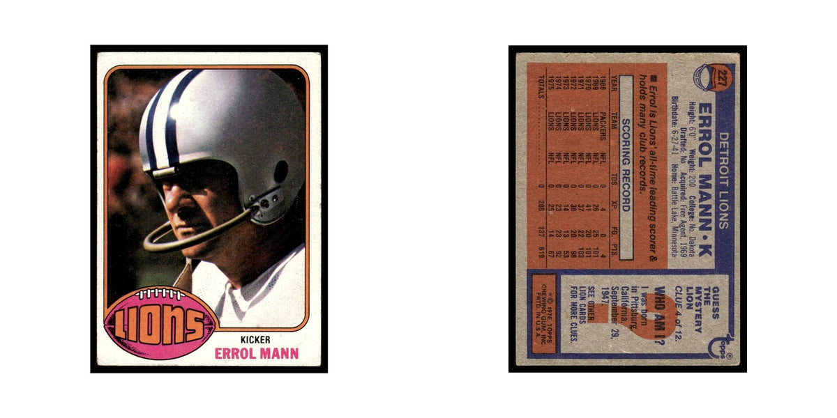 1976 Topps Errol Mann Lions #227
