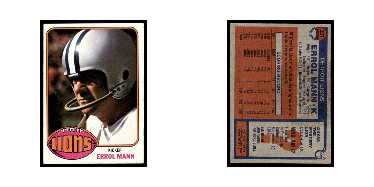 1976 Topps Errol Mann Lions #227