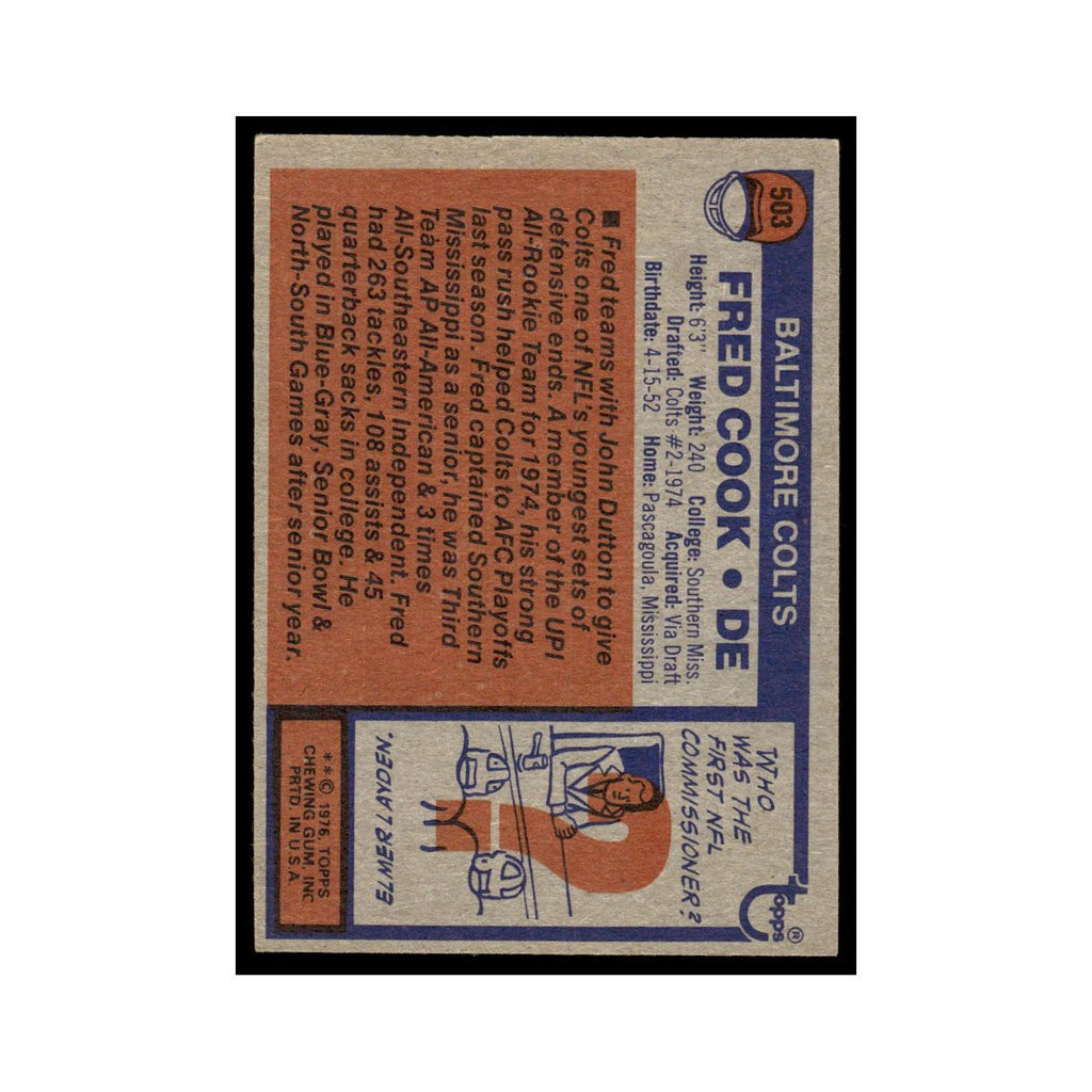1976 Topps Fred Cook RC Baltimore Colts #503