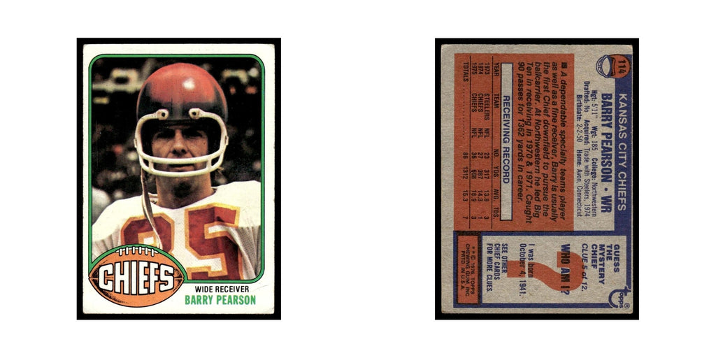 1976 Topps (Damaged) Barry Pearson Chiefs #114