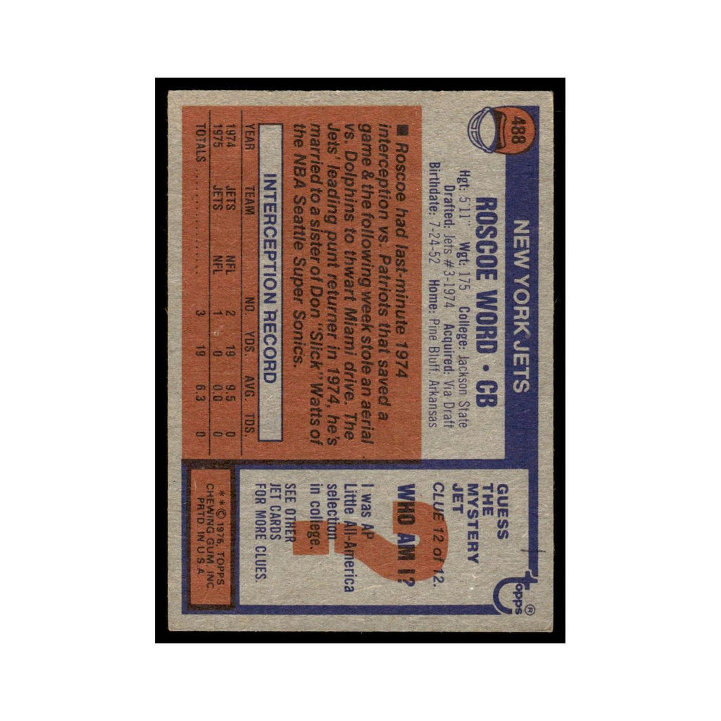 1976 Topps Roscoe Word RC Jets #488