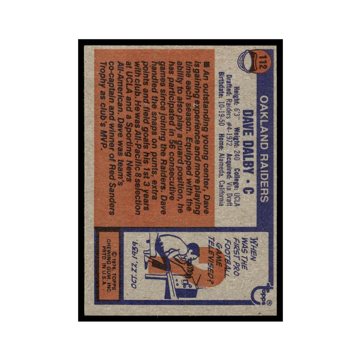 1976 Topps Dave Dalby RC Raiders #112