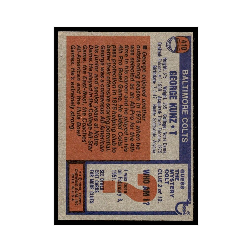 1976 Topps George Kunz Baltimore Colts #410