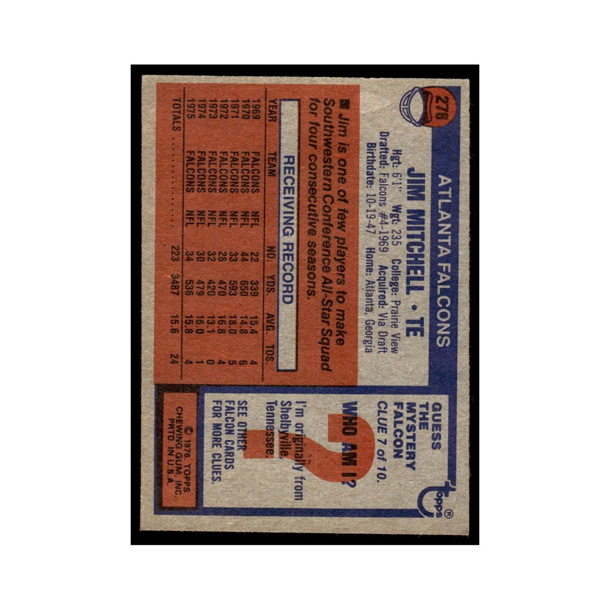 1976 Topps Jim Mitchell Falcons #276