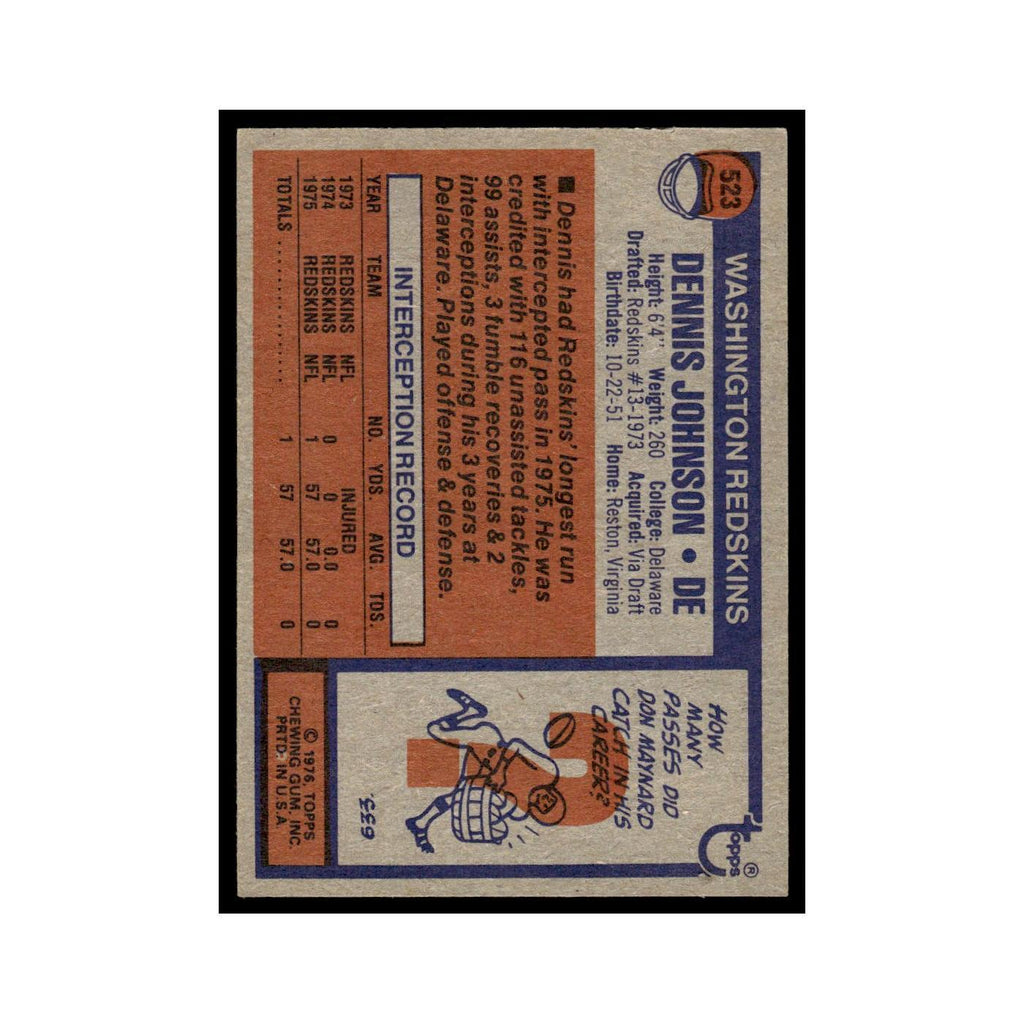 1976 Topps Dennis Johnson RC Redskins #523