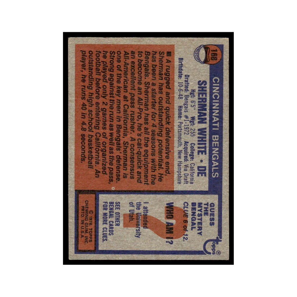 1976 Topps Sherman White Bengals #168