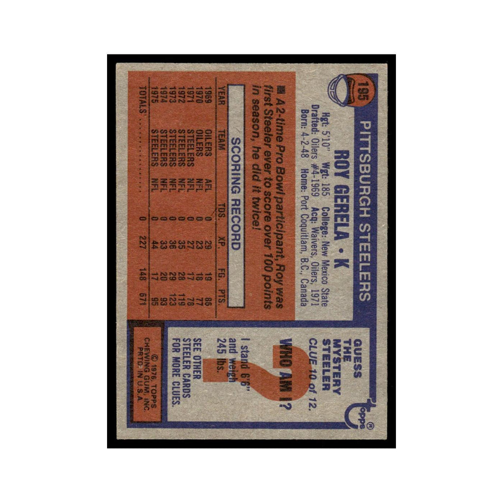 1976 Topps Roy Gerela Steelers #195