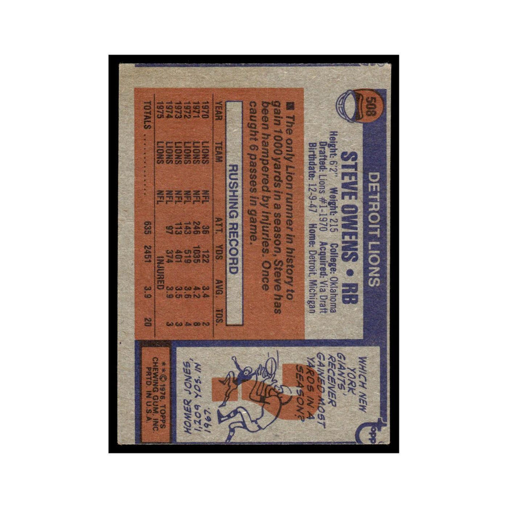 1976 Topps Steve Owens Lions #508