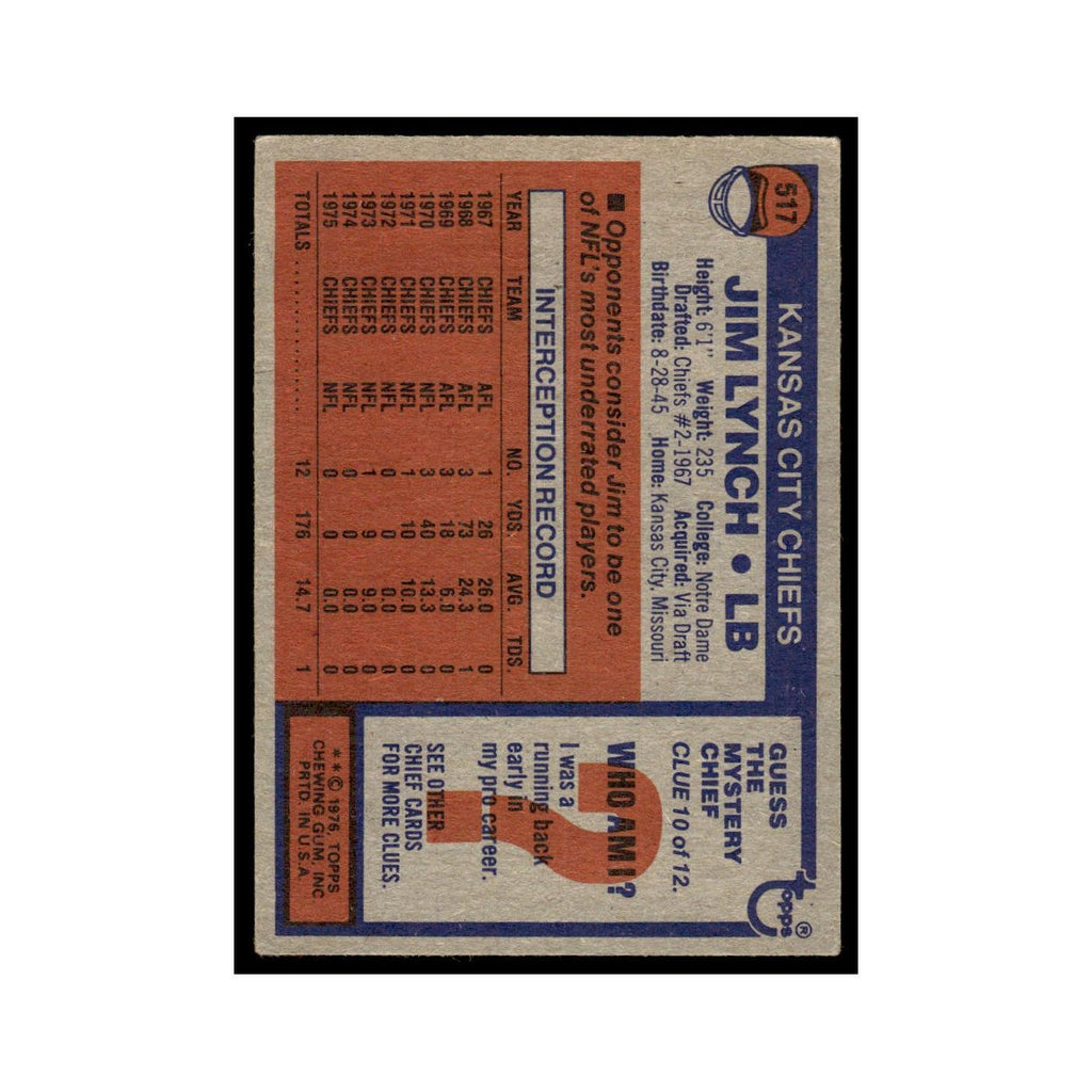 1976 Topps Jim Lynch Chiefs #517