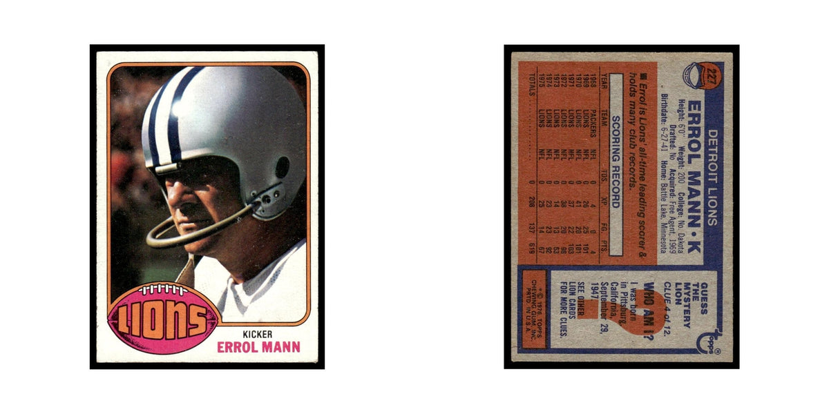 1976 Topps Errol Mann Lions #227