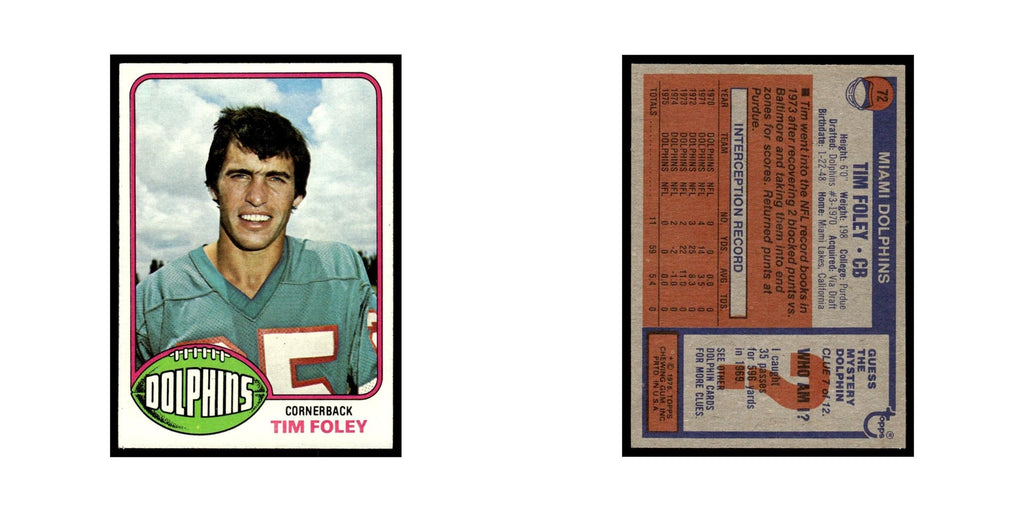 1976 Topps Tim Foley Dolphins #72