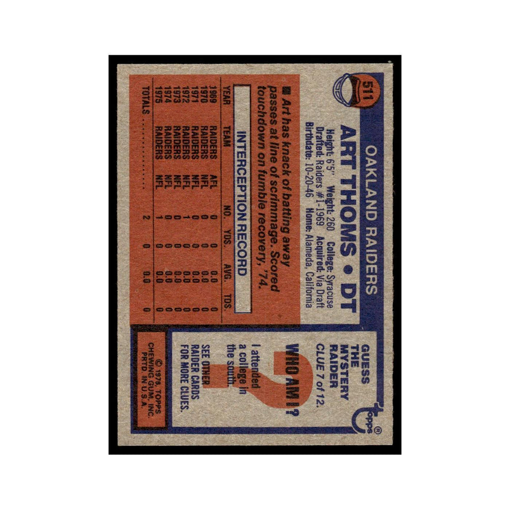 1976 Topps Art Thoms Raiders #511